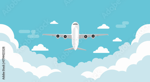 Soaring aircraft against a vibrant blue sky, a symbol of freedom and global travel, perfect for aviation themes, travel promotions, and inspirational messages