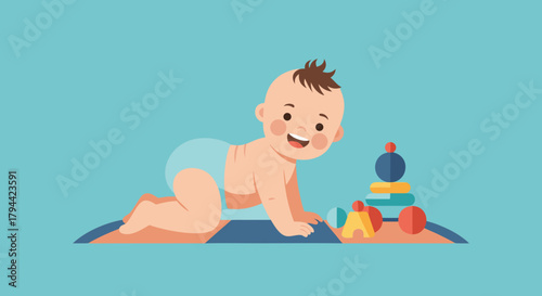 Adorable toddler joyfully playing with colorful stacking toy, exploring world with playful curiosity, perfect for parenting blogs and childhood development content