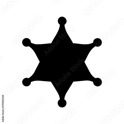 Classic black sheriff star badge icon symbol for law enforcement Vector, illustration