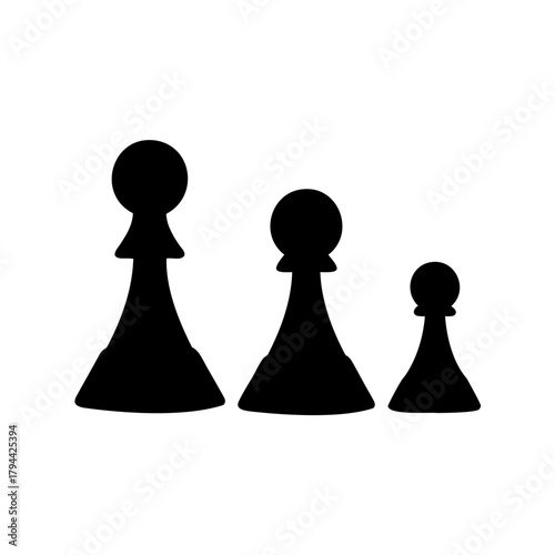Black chess pawns of different sizes representing strategy Vector, illustration