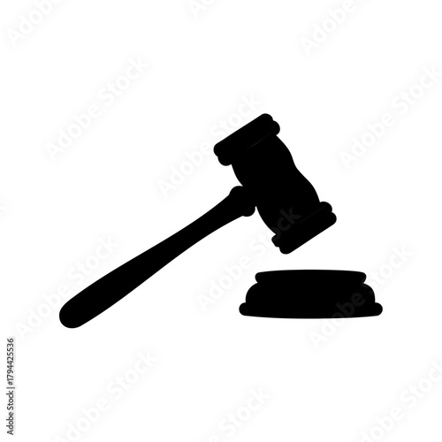 Judge's gavel and block silhouette: symbol of justice law Vector, illustration