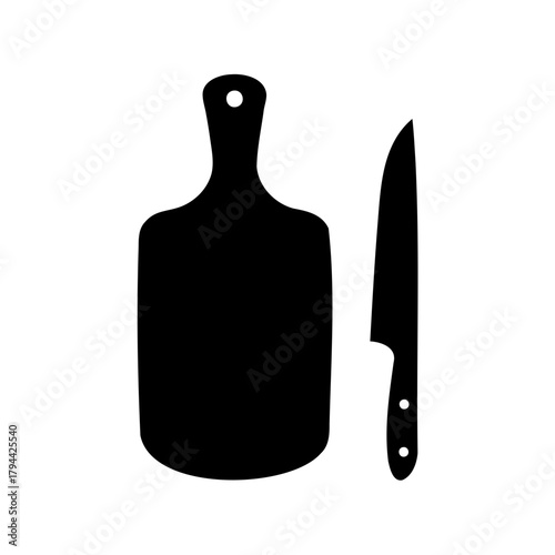 Cutting board and kitchen knife silhouette graphic design Vector, illustration