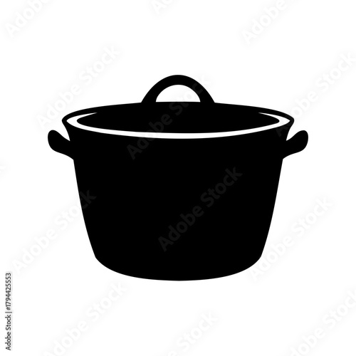Cooking pot with lid black silhouette icon for cooking app Vector, illustration