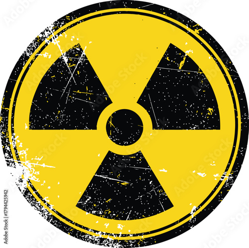Distressed yellow and black radiation hazard symbol warning sign Vector
