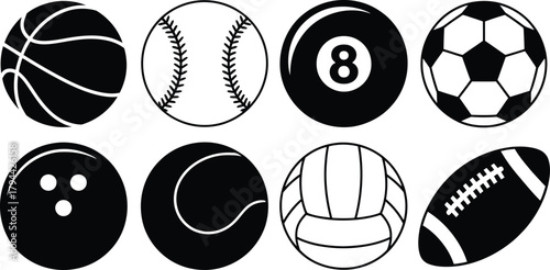 Sport balls icon set for various games and competition graphics Vector