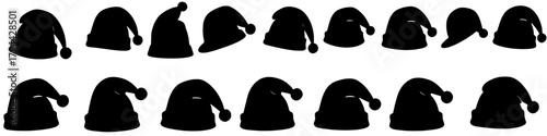 a collection of santa hats silhouettes in various orientations.