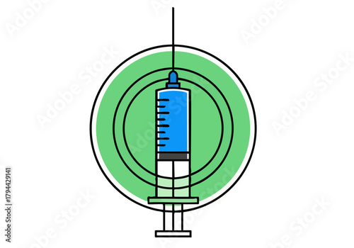 A stylized syringe icon with 'Shield the Breath' text, presented within a green circle. Clean, modern illustration suitable for health, wellness, and medical themes.