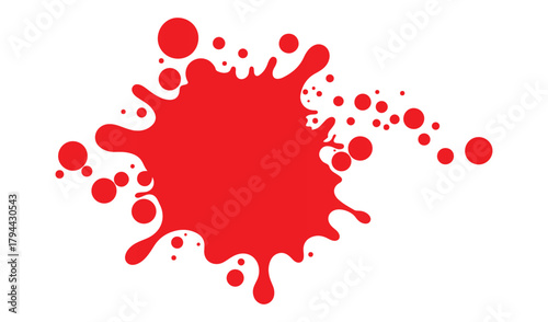 Vibrant red paint splatter with droplets and splashes
