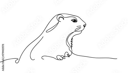 Single line drawing in modern minimalist style of groundhog statue monument with copy space