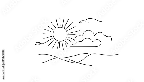 landscape with bright sun and clear sky evoking warmth and happiness with copy space
