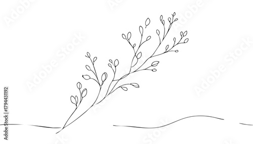 Minimalistic landscape of early spring with first blooms 