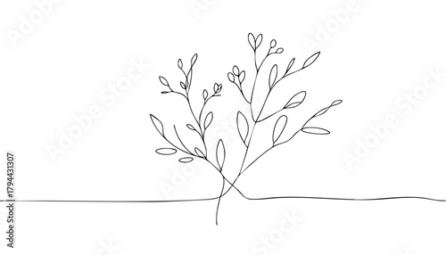 Minimalistic landscape of early spring with first blooms with copy space