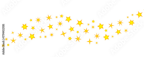 Yellow Cartoon Star Trail: Gold Shining Stars Wave Stream Isolated on White Background