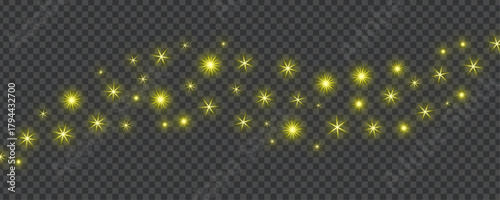 Yellow Gold Sparkling Dust Trail: Luminous Glittering Stardust Wave on Transparent Background