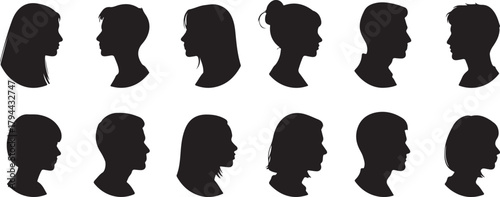 Diverse Silhouettes of Human Profiles in Black and White