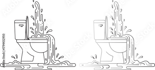 Leaking Toilet Illustration: Water Overflowing from a Toilet Bowl and Tank
