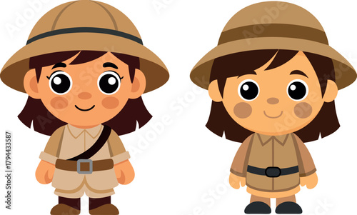 explorer boy and girl cartoon, adventure illustration vector, discovery learning artwork, travel kids concept, field exploration art, camping adventure design, educational travel vector, kids discover
