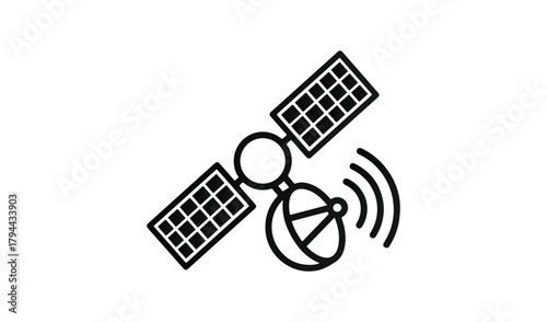 Simple line art icon of a satellite transmitting signals