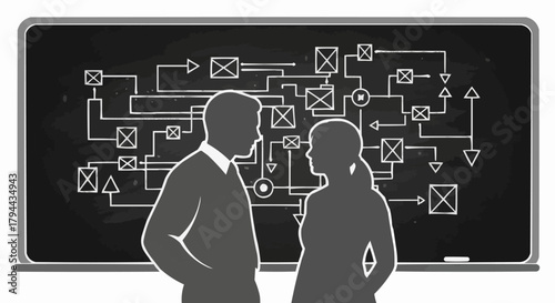 Silhouettes of two people facing each other in discussion.