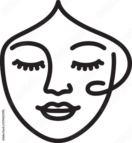 Vector line portrait of a peaceful woman's face with delicate features and closed eyes for beauty and wellness concepts