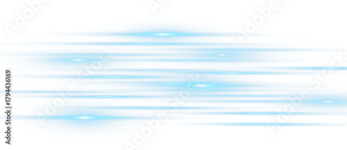 Blue glowing horizontal energy streaks with smooth light trails and abstract motion effect on transparent background.