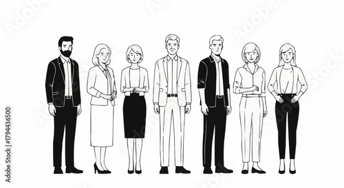 Diverse Group of Business Professionals Standing Together in Formal Attire.