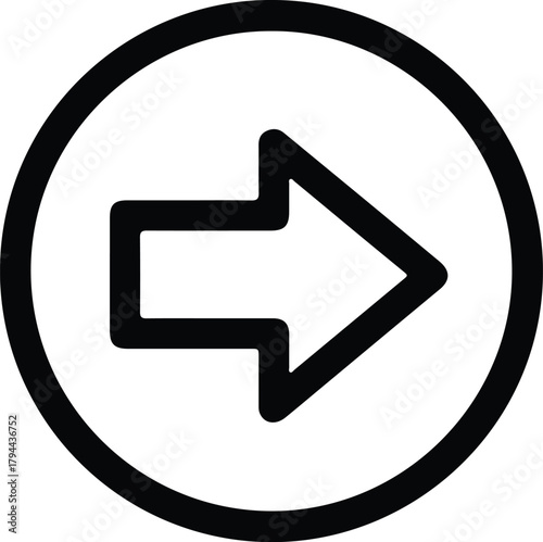 Illustrator Simple right arrow in circle direction sign Silhouette vector