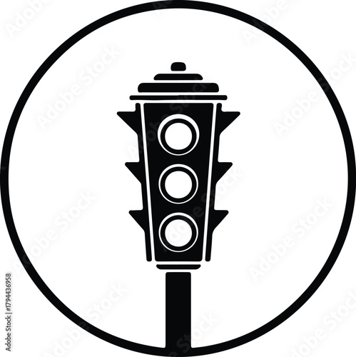 Illustrator Traffic light icon inside circle traffic safety Silhouette vector