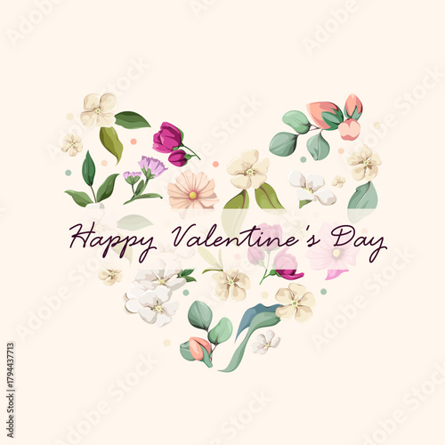 Valentine's Day card with a floral heart. Vector.