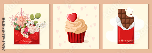 A set of cute Valentine's Day posters. Vector.

