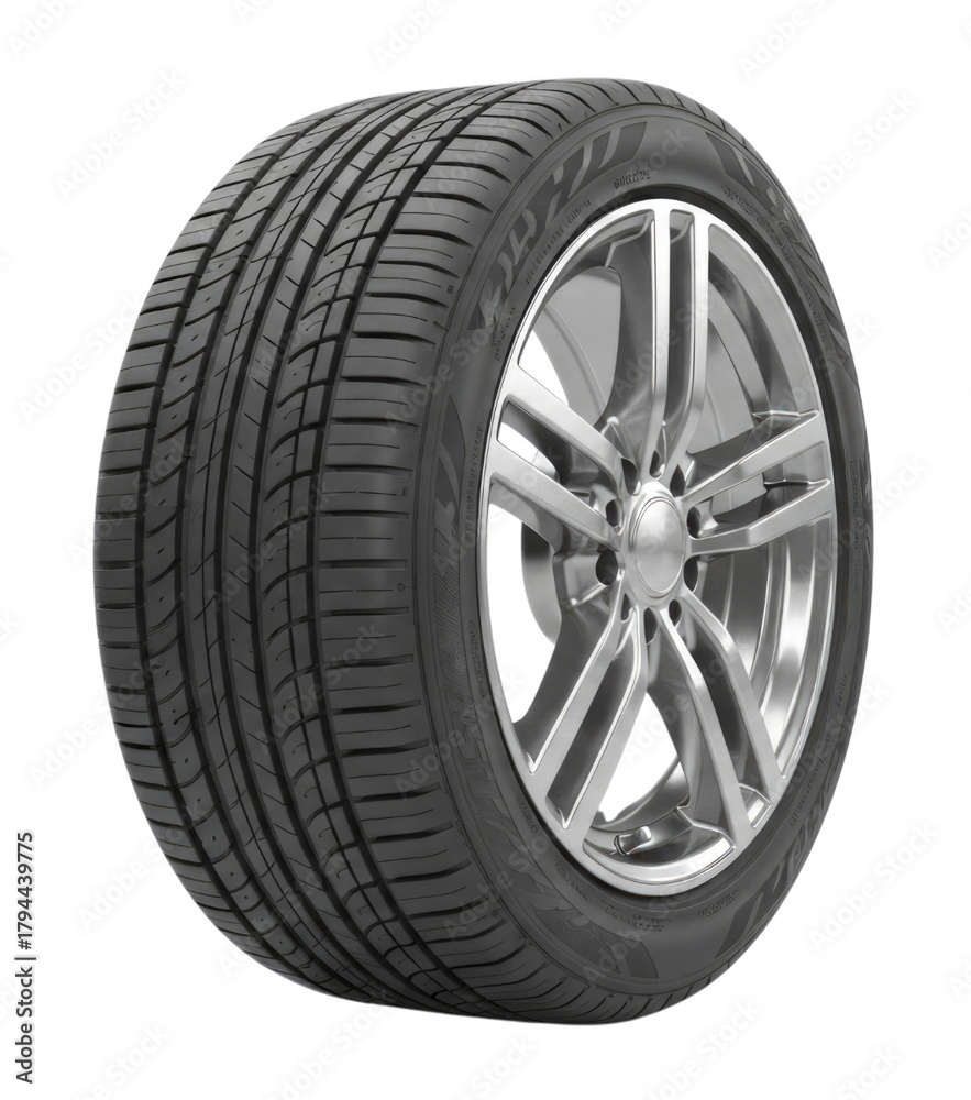 Fototapeta premium Car tire with alloy wheel transparent background cutout png