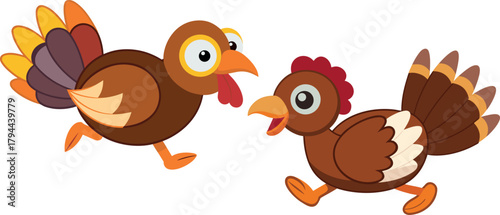 hen and chicken cartoon, farm animal illustration, poultry bird vector, rural animal design, domestic bird artwork, barn life cartoon, mother and baby hen drawing, cute chicken character, agriculture 