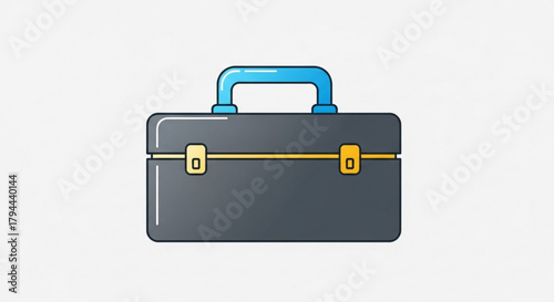 A gray toolbox, a container for carrying tools, typically made of metal or plastic, with a hinged lid