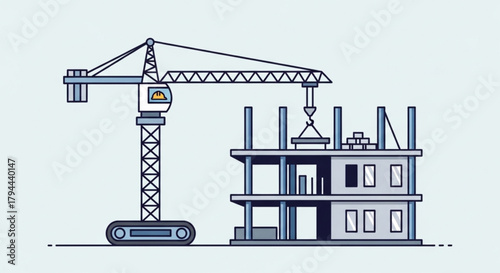 A construction site, with a crane lifting materials to build a new building, a symbol of progress