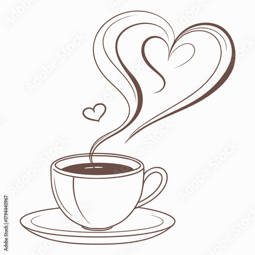 A cup of coffee with heart shaped steam