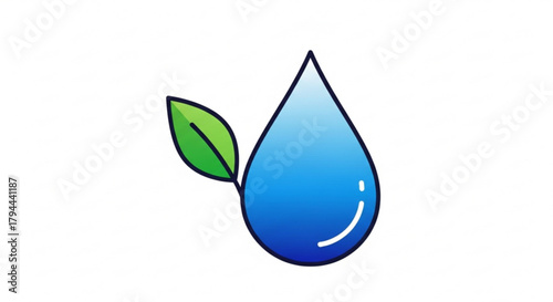 A water drop with a leaf, representing purity and natural resources the design is simple and conveys freshness