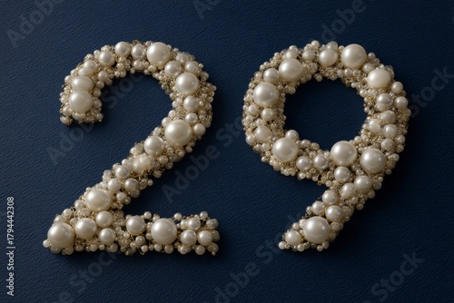 Elegant Number 29 Decorated with Pearls and Decorative Elements