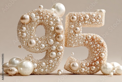 Elegant Decorative Pearls Forming the Number Ninety-Five Design