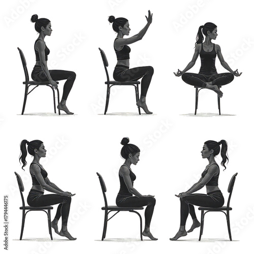 Woman Demonstrating Six Seated Yoga Poses exercise