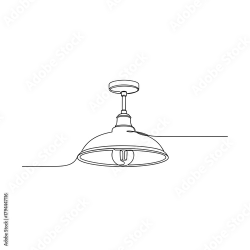 Industrial pendant ceiling light line drawing in black and white