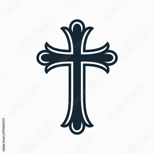 Ornate Gothic Cross Icon, Cross, Gothic, Ornate, Christian, Symbol, Religious, Faith, Crucifix, Latin, Icon, Blue, Vector, Graphic, Emblem, Holy, Sacred, Church, Jesus, Salvation, Resurrection, Belief