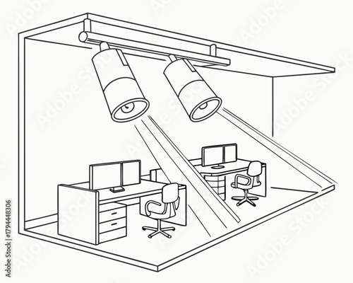 Office space with track lighting