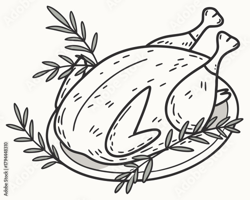 Roasted turkey garnished with herbs