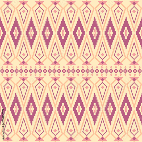 Geometric Ethnic pattern, Native American tribal fabric, tile, carpet, vector, illustration design, on a pinl-yellow background 