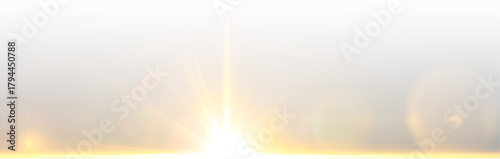 Radiant golden flare bursts from the sun. Soft rays extend outward in warm tones. Subtle sparkles shimmer across the frame. PNG
