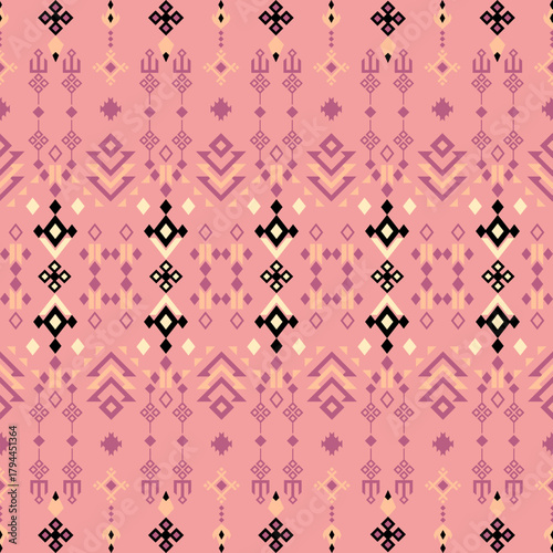Geometric Ethnic pattern, Native American tribal fabric, tile, carpet, vector, illustration design, on a pinl-yellow background 