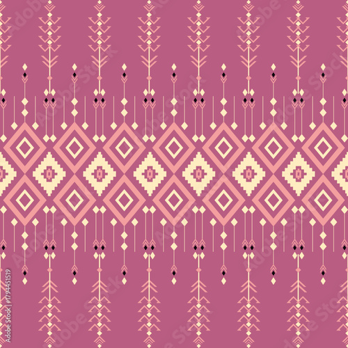 Geometric Ethnic pattern, Native American tribal fabric, tile, carpet, vector, illustration design, on a pinl-yellow background 