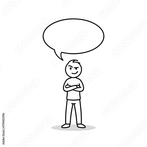 Stick figure with a cynical facial expression and crossed arms, representing arrogance or skepticism.
