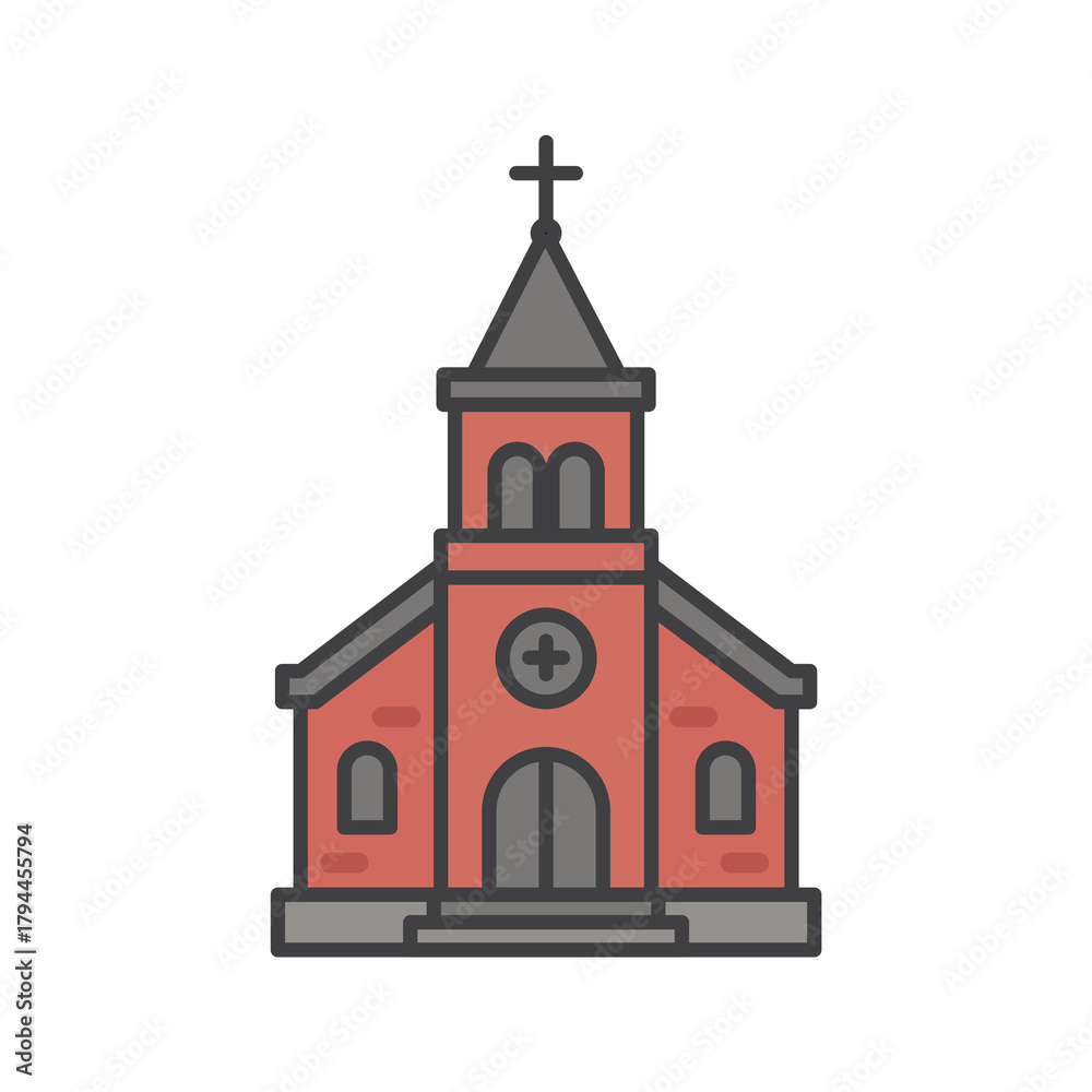 Fototapeta premium Flat Icon Illustration of a Traditional Brick Church Building