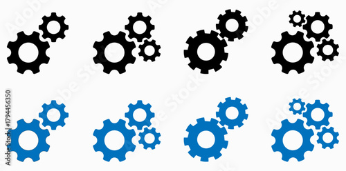 Clean gear mechanism icon featuring multiple cogwheels representing settings, process, engineering, machinery, and system operations. gear, cogwheel, setting, vector, icon